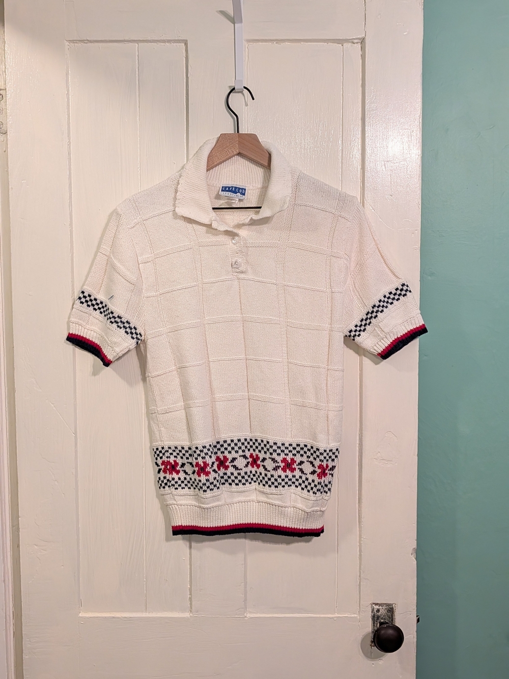 Cape Cod Sportswear White Knit Polo with Red & Navy Trim